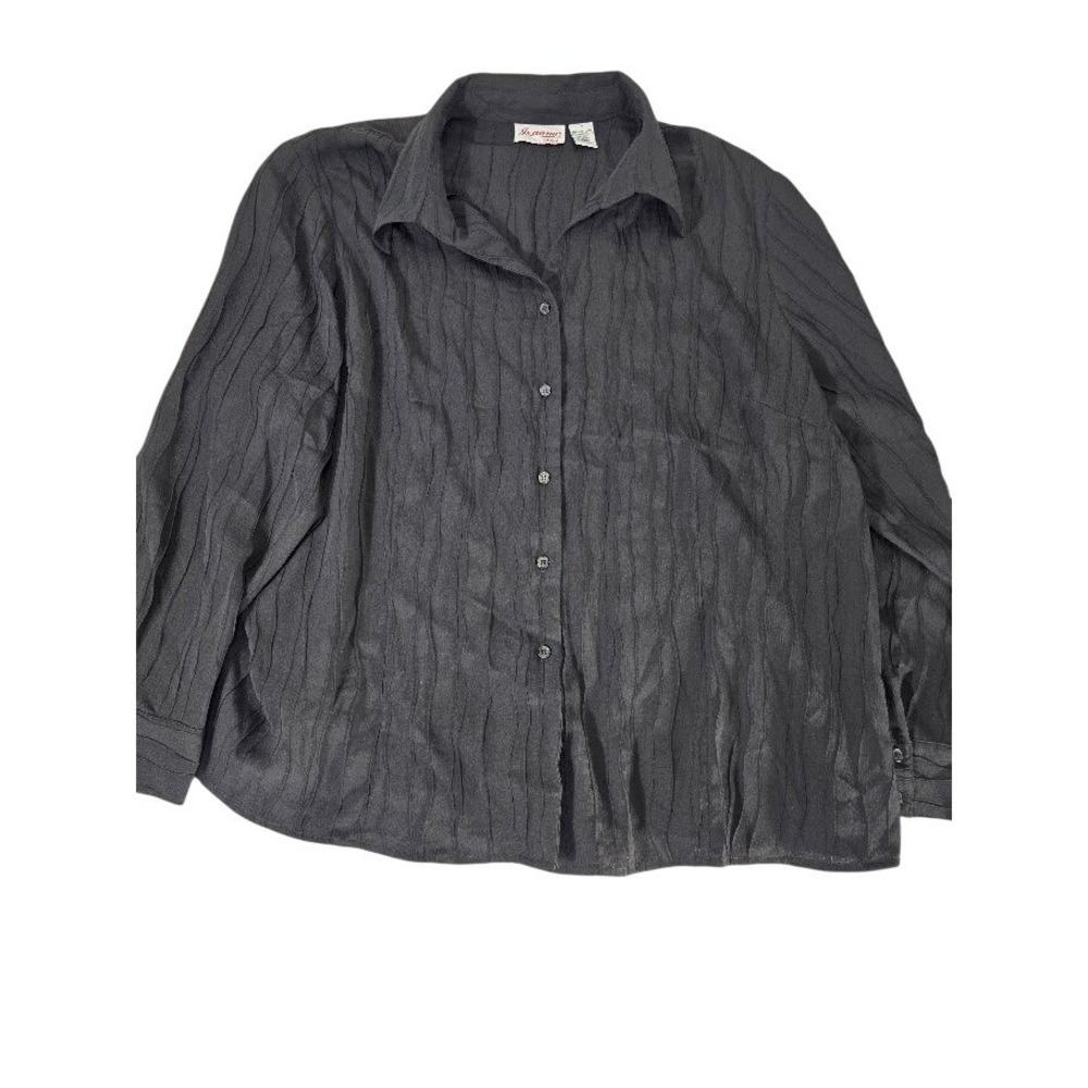 Joanna Plus Women's Black Textured Button Down Long Sleeve Blouse‎